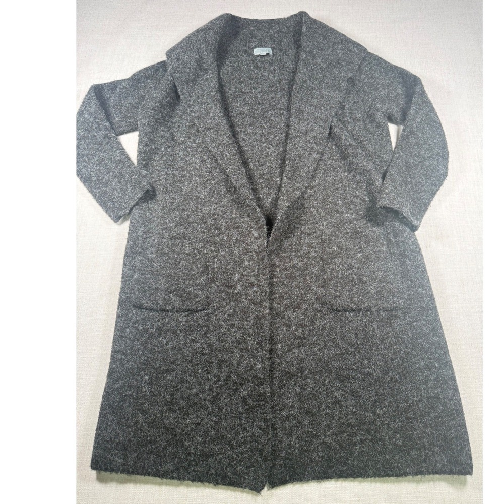 Joseph A Charcoal Gray Fuzzy Knit Longline Cardigan Sweater Womens Small Pocket